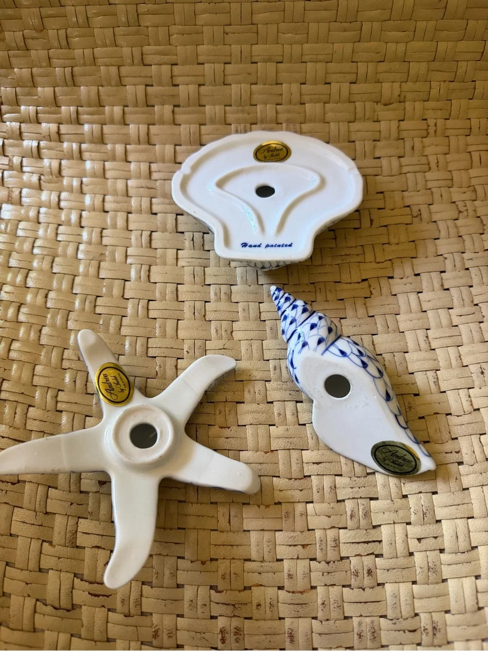 Vintage Nautical porcelain Star Fish Clam Conch Sea Shells (3)  Blue/ White - Picture 7 of 13